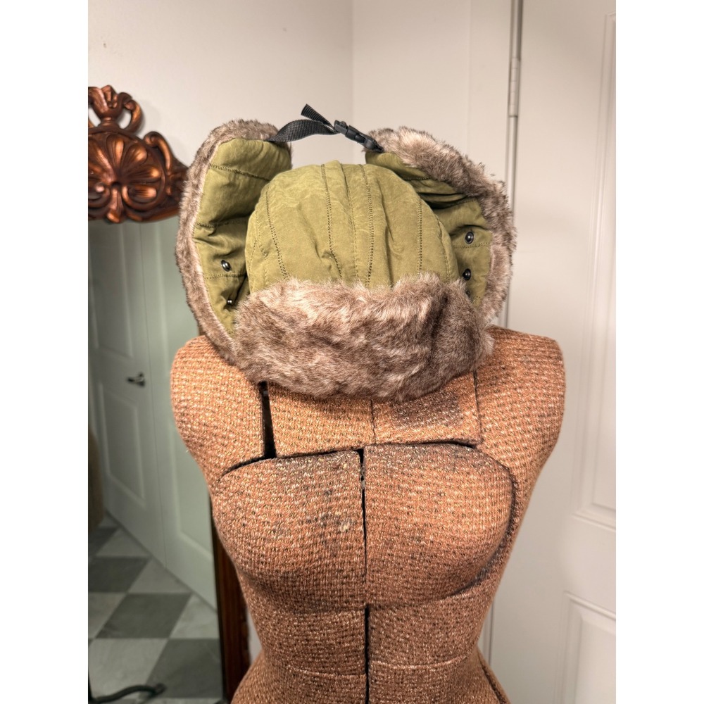 Connectyle Olive Green Quilted Trapper Hat Faux Fur Trim Aviator Winter Cap